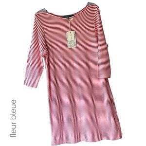 NWT | STRIPED BOATNECK DRESS NAUTICAL DEEP PINK & WHITE MODAL | SIZE: LARGE